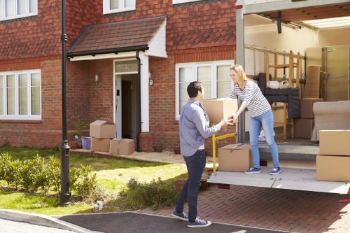 A moving van outside a Greenwich home ready for relocation